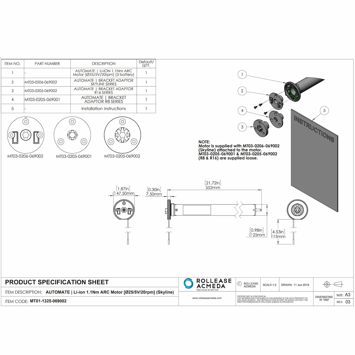 Rollease Automate Zero Li-Ion 1.1Nm Arc Shade Motor