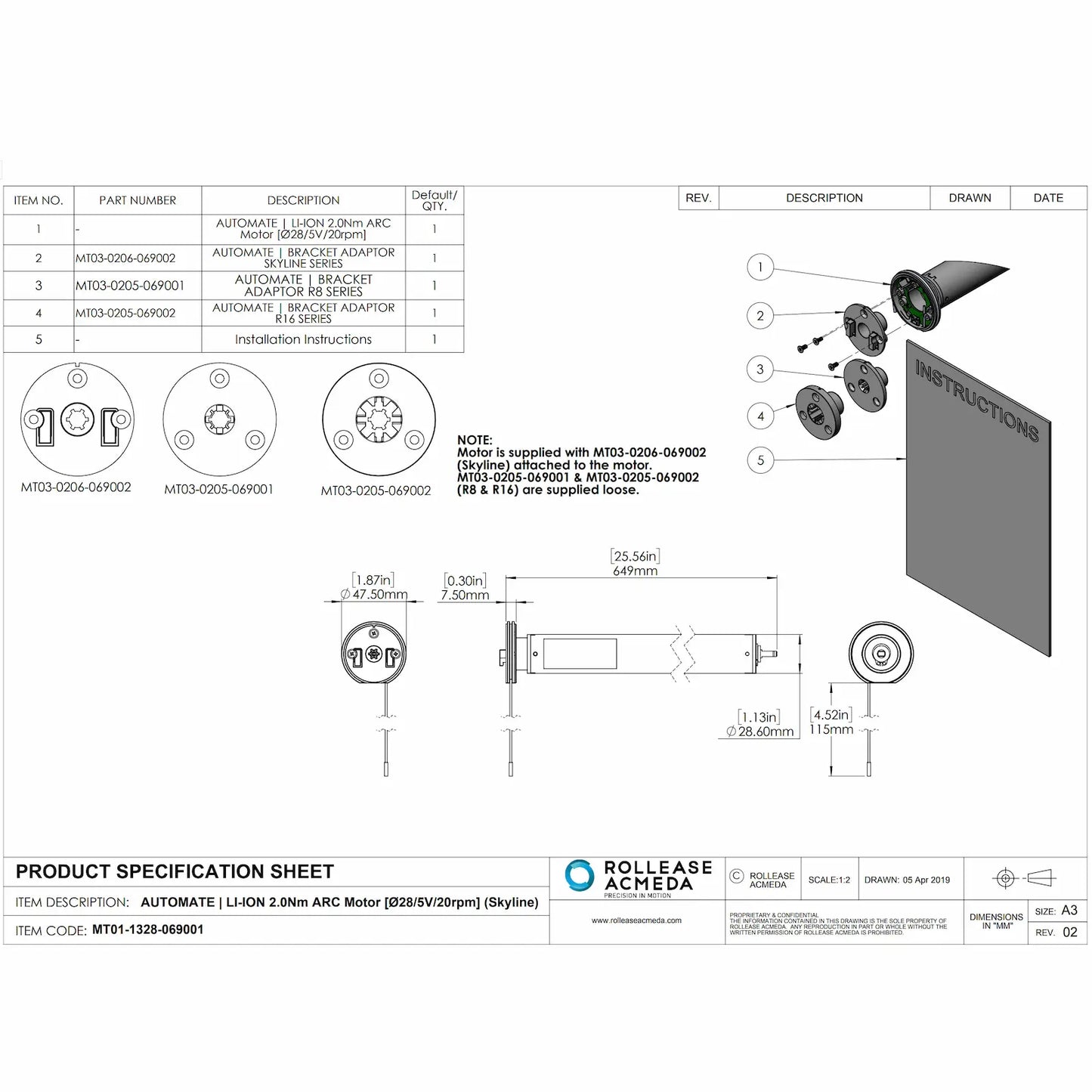 Rollease Automate Zero Li-Ion 2.0Nm ARC Shade Motor